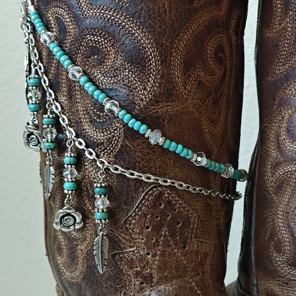 One Of A Kind Turquoise Silver Dreamcatcher Crystal Boot Bracelet Boot Chain - Picture 7 of 8